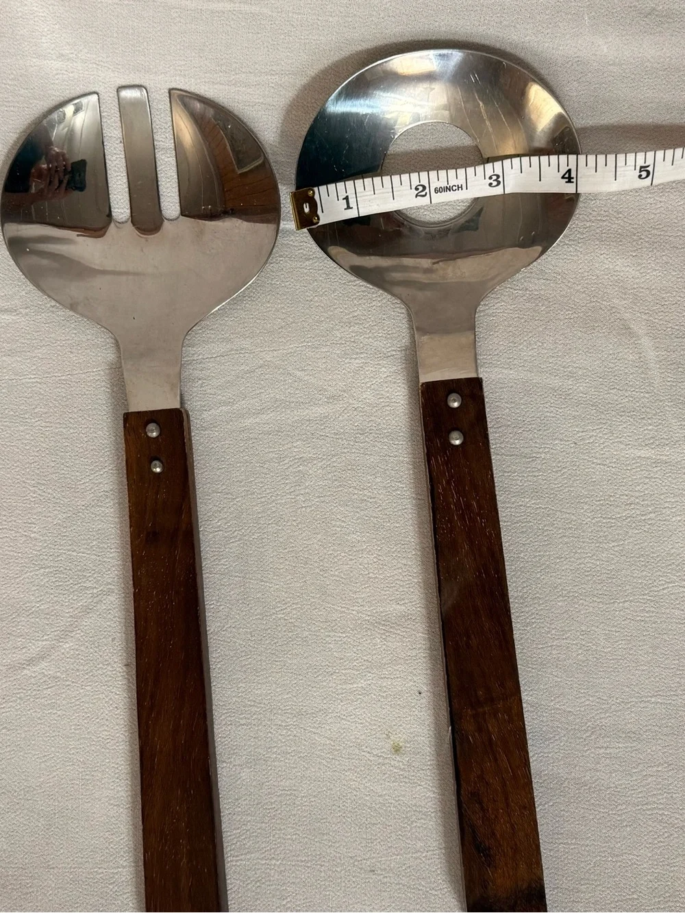 Vintage MCM Wood Handle Salad Serving Utensils
